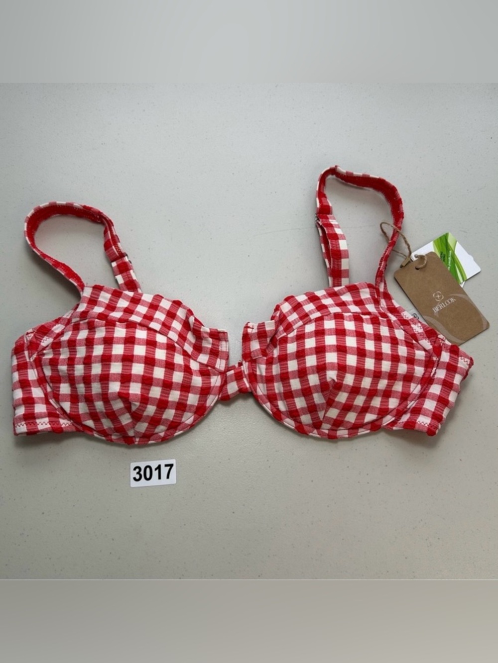 Berlook Bikini Top XL Red Gingham Underwire swimwear